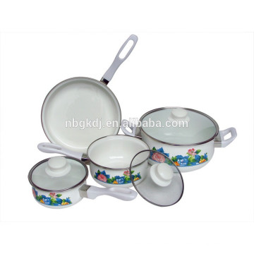 enamel casserole set with glass lid and bakelite knob&handles